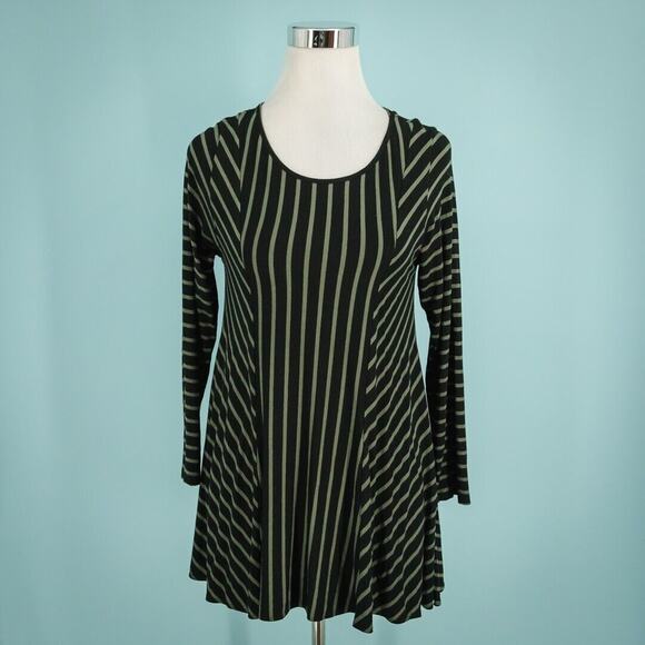 Comfy USA Size Small S Black Green Crew Scoop Neck Long Sleeve Artsy Knit Top - Picture 1 of 5